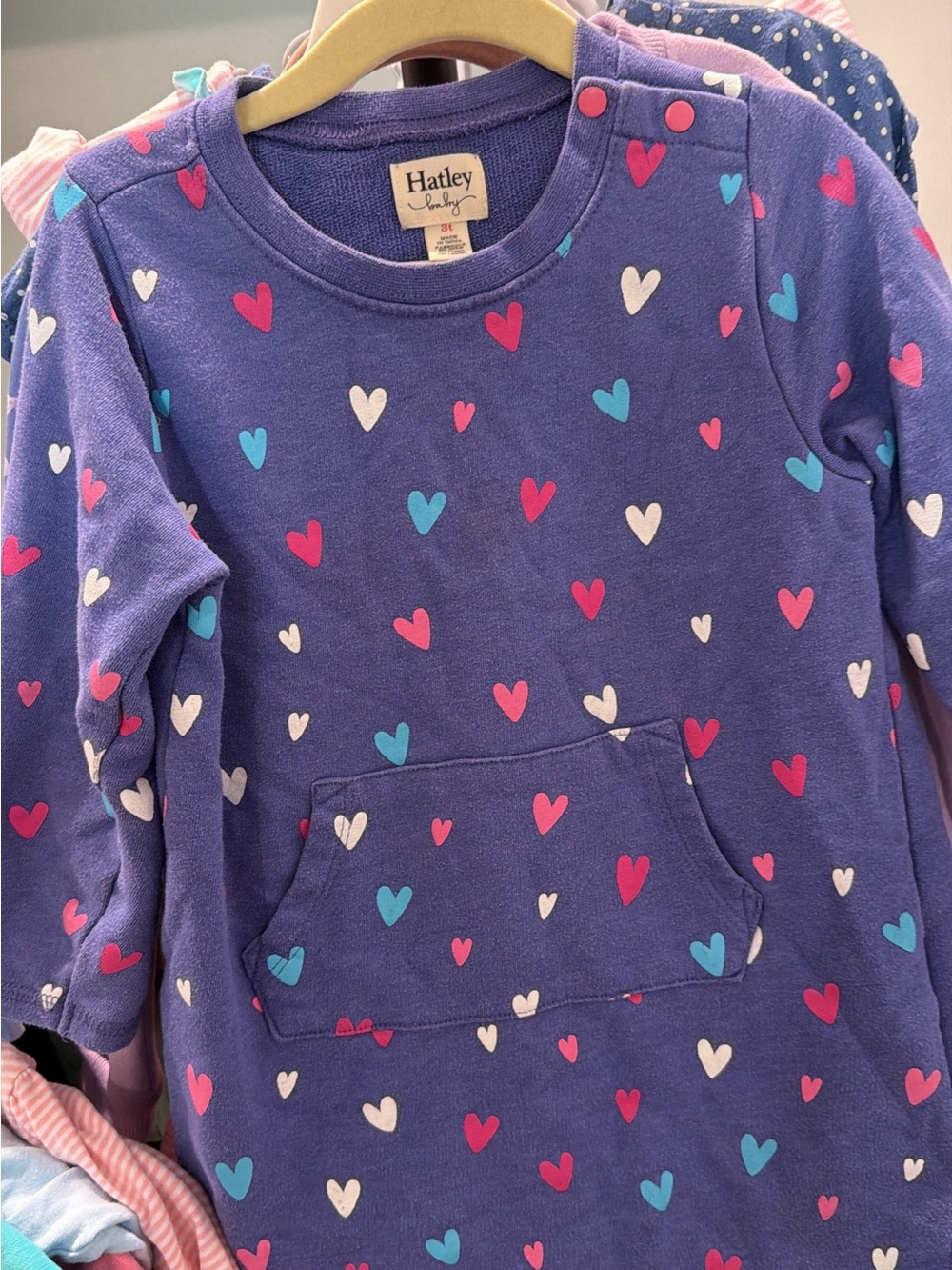 Hatley Purple Heart-Print Girls Dress with Pink, Teal, White Hearts